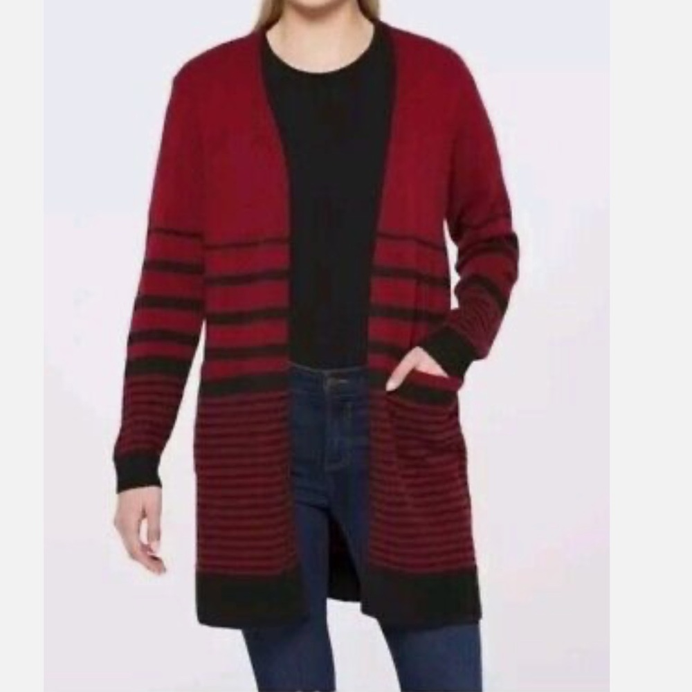 Stitch Fix Fortune + Ivy Layla Black & Red Stripe Open Cardigan Size Small NWT